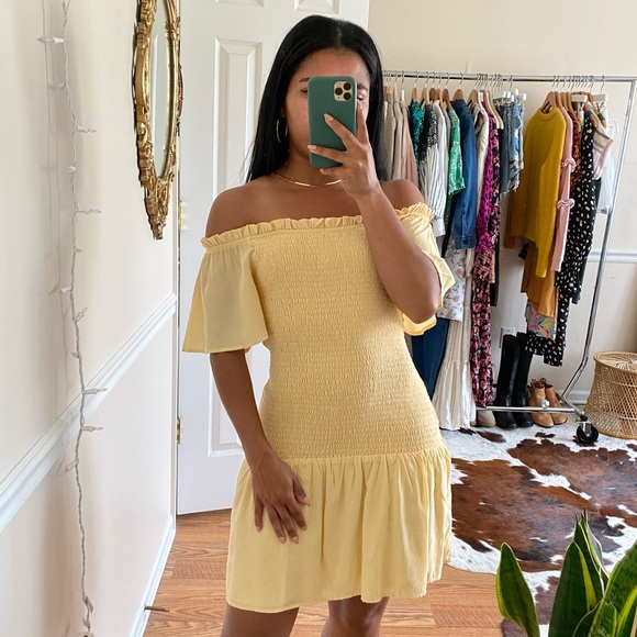 AKIRA Dresses & Skirts - Akira Blue Blush Yellow Smocked Mini Dress S